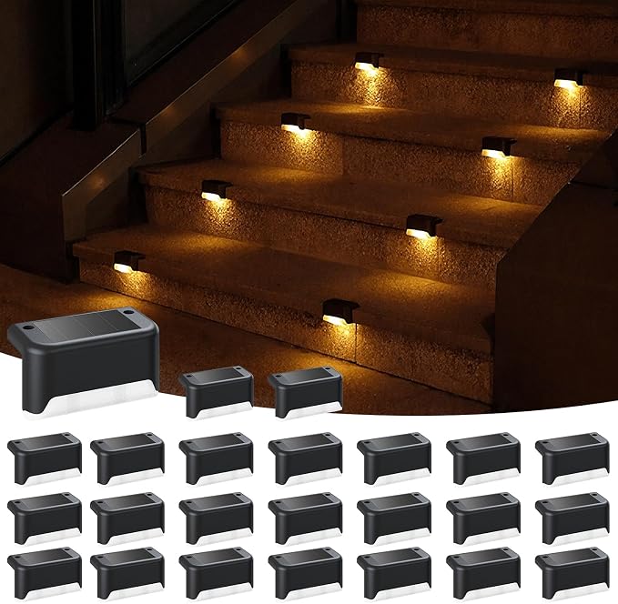 APONUO Solar Deck Lights 24 Pack Black, Solar Lights Outdoor Waterproof by APONUO