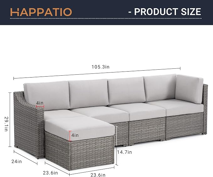 HAPPATIO 5 Piece Patio Conversation Set, All-Weather Patio Furniture Set - Image 6