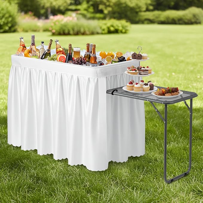 VINGLI Ice Table with Side Table, Portasble Cooler Table with Removable Skirt by VINGLI