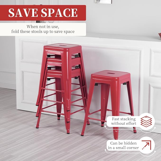 FDW Metal Bar Stools Set of 4 Counter Height Bar Stools 24 Inches Industrial - Image 6