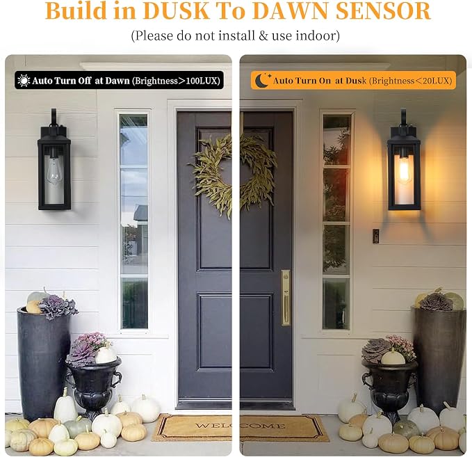 17" Dusk to Dawn Large Outdoor Wall Lights 2-Pack, Anti-Rust Modern Framhouse - Image 2