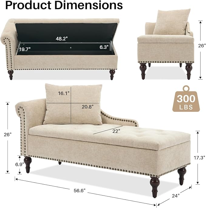 56.6" Wide Chaise Lounge Indoor - Image 3