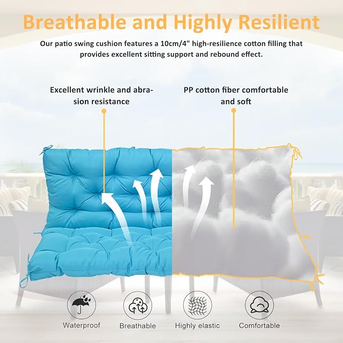 Swing Replacement Cushions for Outdoor: 2-3 Seater Waterproof Porch Bench - Image 4