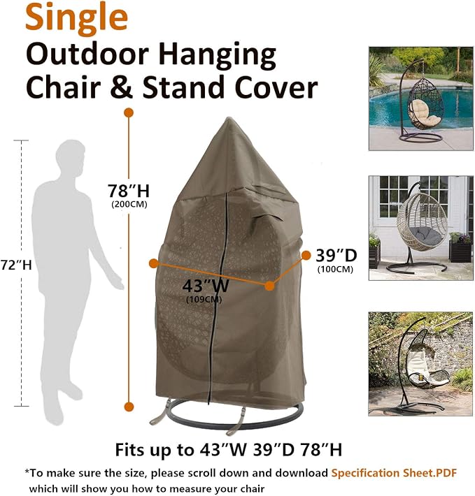Patio Hanging Chair Cover with Adjustable X-Lock System and Zipper, Easy On - Image 3