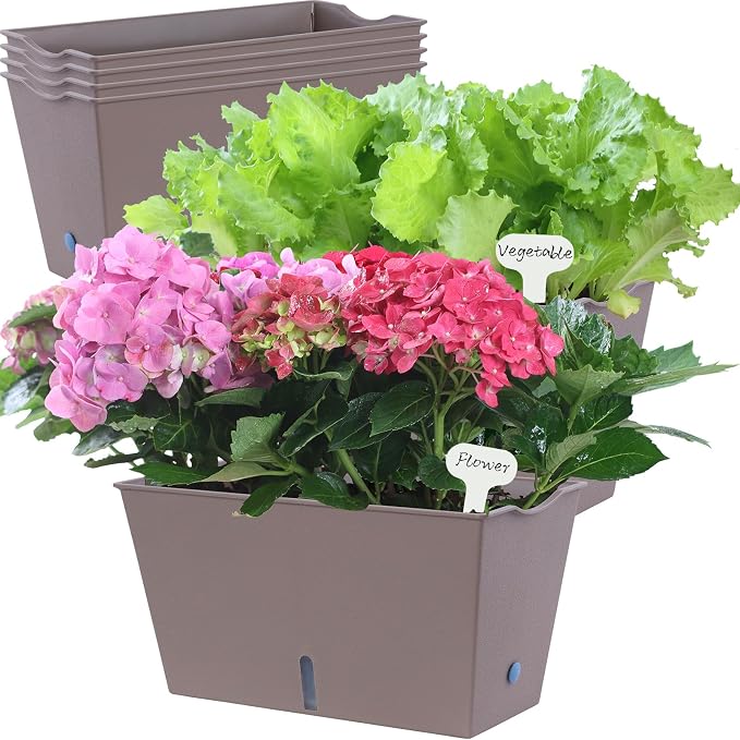 Window Box Planter 6 Pcs, 12.6 Inches Self Watering Rectangle Flower Plant Pots by Oliz