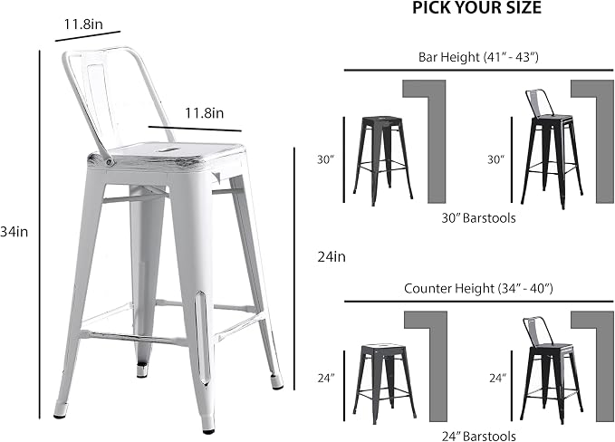 AC Pacific 24” Metal Barstool Set of 2 – Country Rustic Style - Image 3