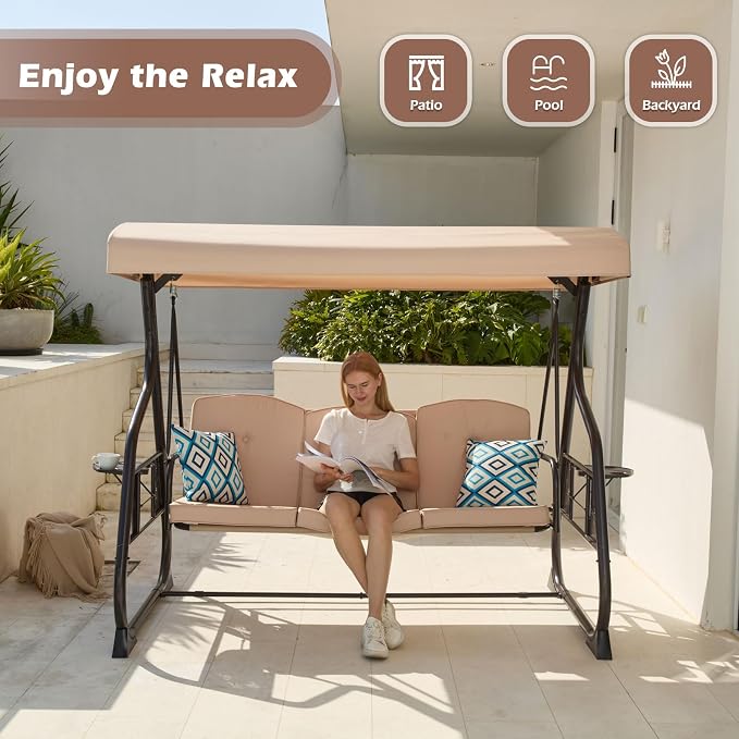 3-Seat Patio Porch Swing 800LBS Outdoor Swing - Image 6