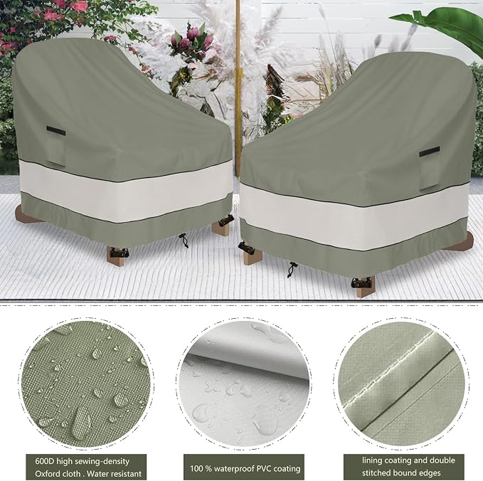Outdoor Adirondack Chair Cover 2 Pack, Waterproof 100% Patio Chair Covers - Image 3