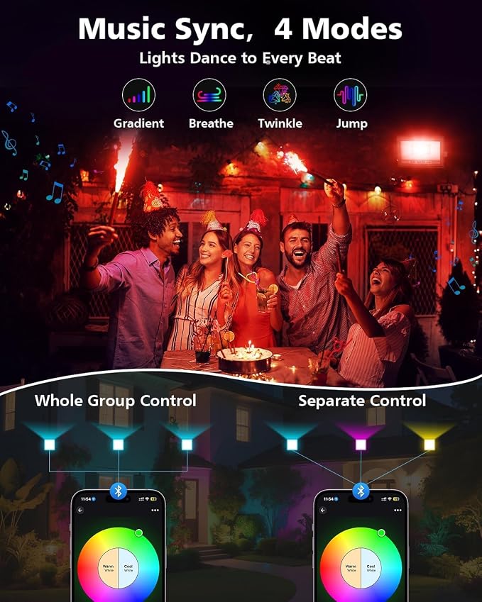 T-SUN Christmas LED Flood Light, 30W RGBCW Dimmable Outdoor Smart Lights - Image 5