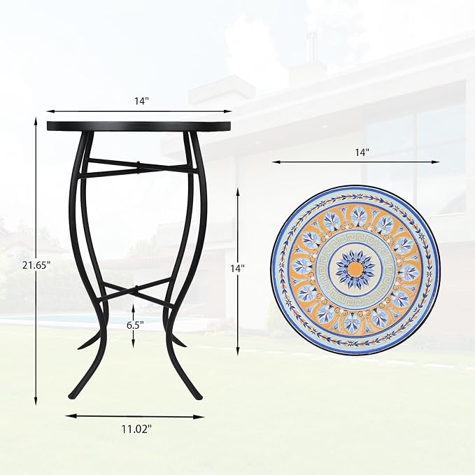 VCUTEKA Mosaic Side Table, Patio Accent Table Indoor and Outdoor End Table - Image 3