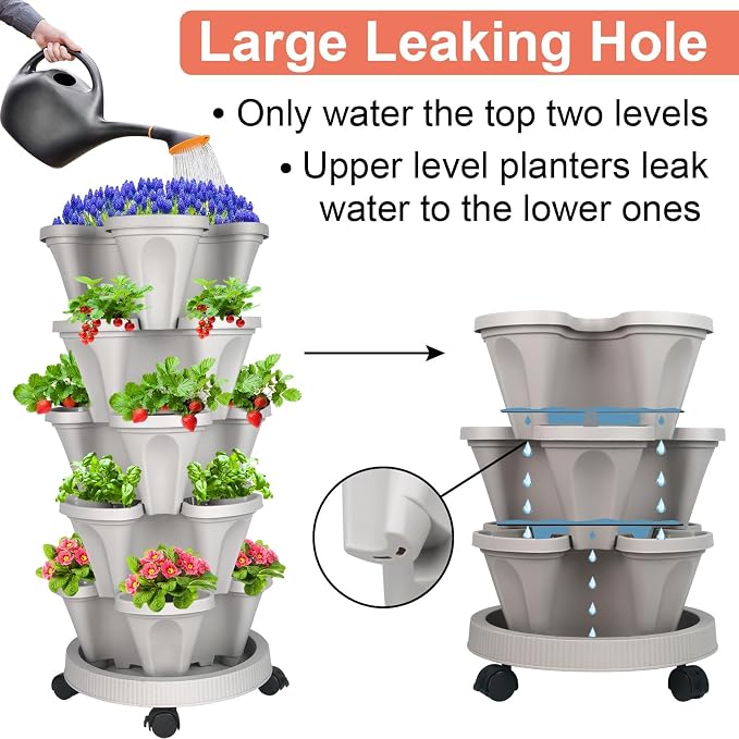 GameXcel Vertical Planter 5 Tier Stackable Planters Garden Planters Strawberry - Image 3
