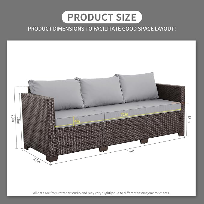 Rattaner Patio Furniture 3 Seat Sofa Outdoor Furniture Outdoor Couch Deep Seat - Image 3