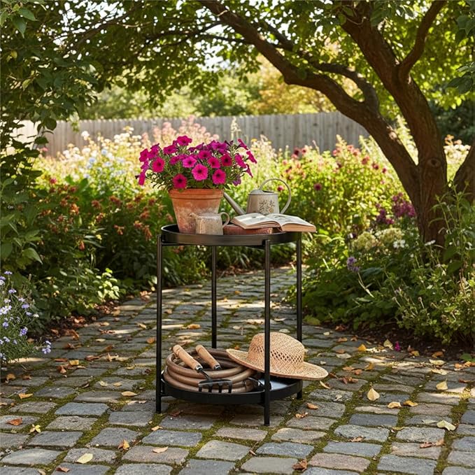 danpinera 2-Tier Round Side Table, Metal End Table - Image 2