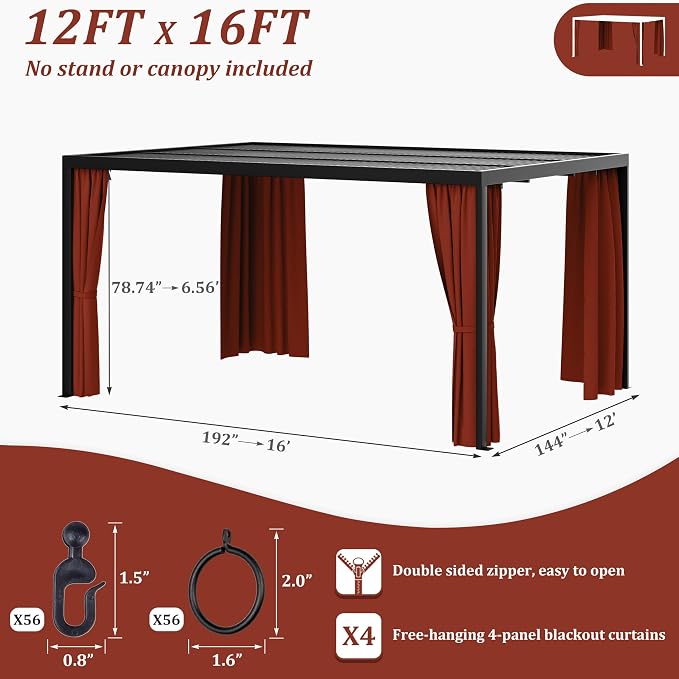 Gazebo Universal Replacement Privacy Curtain, 4-Panels Sidewall Curtains - Image 2