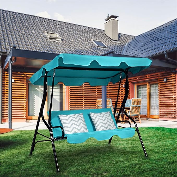Porch Swing Outdoor, 3 Person Patio Swing w/Removable Cushion, Stand & - Image 3