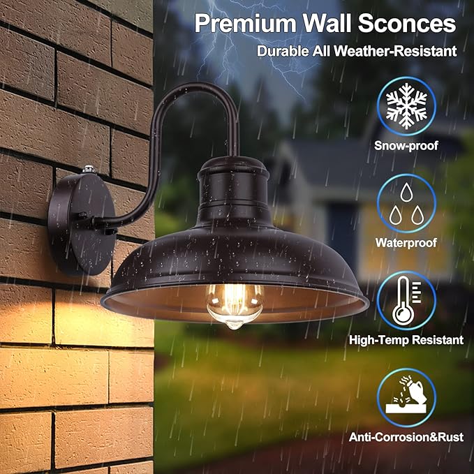2-Pack Dusk to Dawn Outdoor Wall Sconces, Farmhouse Outside Lighting Gooseneck - Image 5