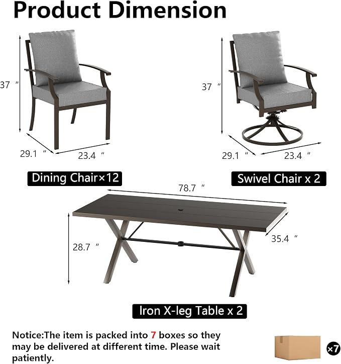 Kullavik 14 PCS Outdoor Dining Table Set - Image 2