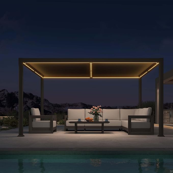 PURPLE LEAF 10' x 14' Outdoor Louvered Pergola Aluminum Pergola by PURPLELEAF