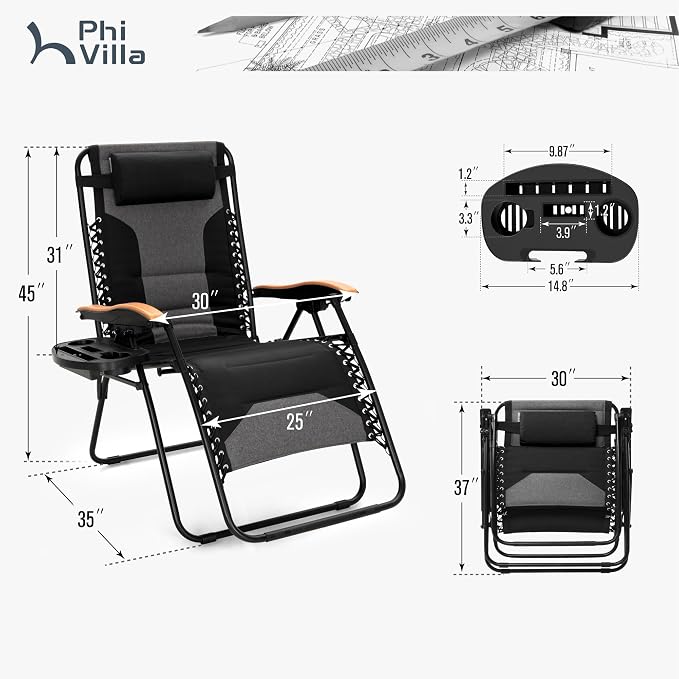 PHI VILLA XXL Oversized Padded Zero Gravity Chair, Foldable Patio Recliner - Image 10