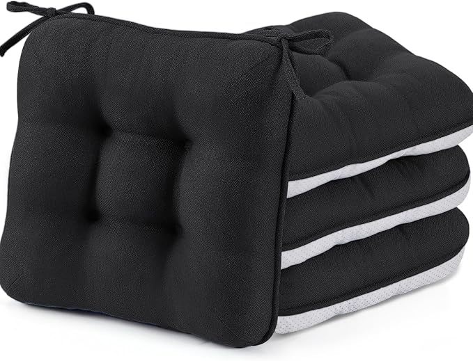 BETU Black Chair Cushions for Dining Chairs Set of 4, 3.5" Thick Kitchen Table by BETU