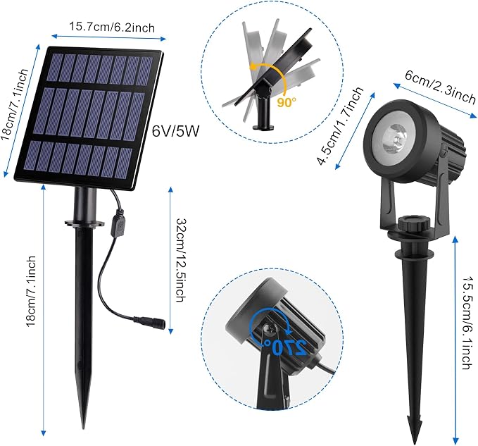 Solar Spot Lights Outdoor, Landscape Spotlights IP65 Waterproof 9.8ft Cable - Image 5