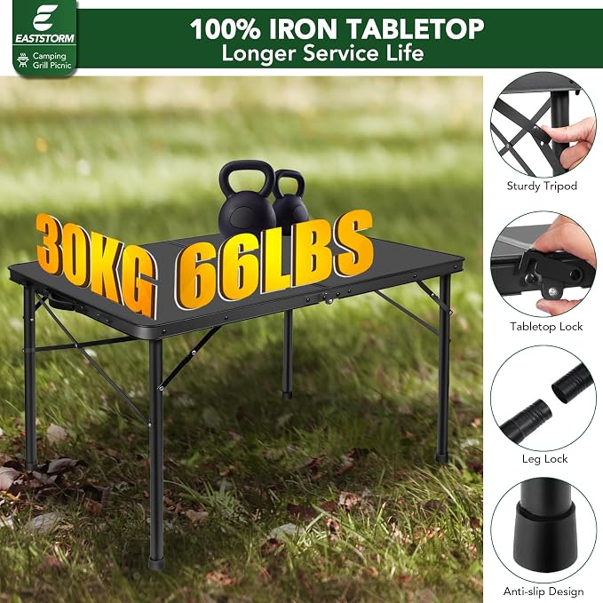 4ft Folding Table with Adjustable Height, Solid Metal Iron Top Portable Camping - Image 8