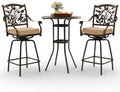 3 Piece Swivel Outdoor Table and Chairs Bar Set, All-Weather Cast Aluminum by Attliasalon