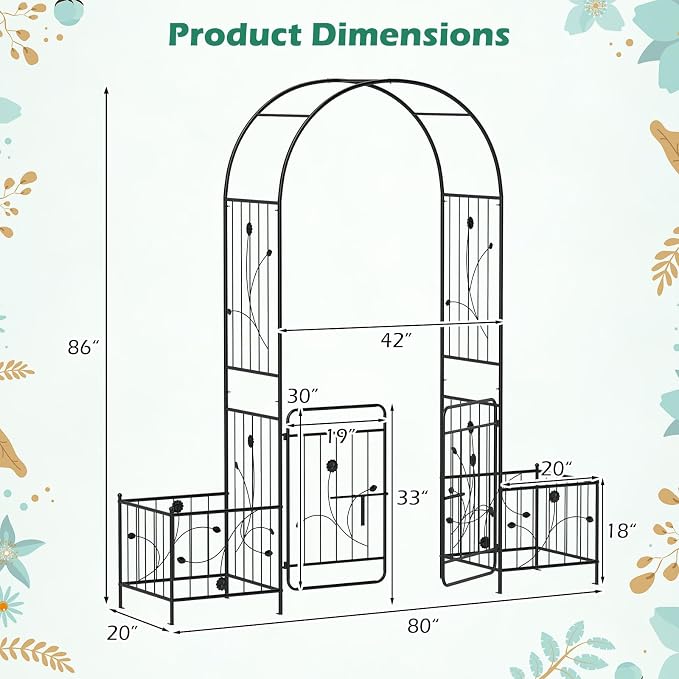 IRONMAX Garden Arch with Gate & Planter Boxes, 86” Heavy Duty Galvanized Steel - Image 5