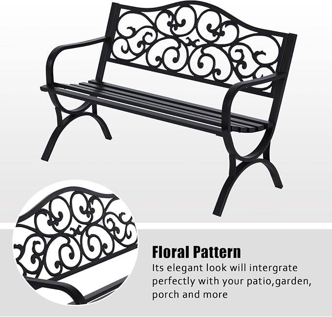 MFSTUDIO Outdoor Metal Bench Set of 2, 50 Inches Outdoor Garden Bench, Cast - Image 4