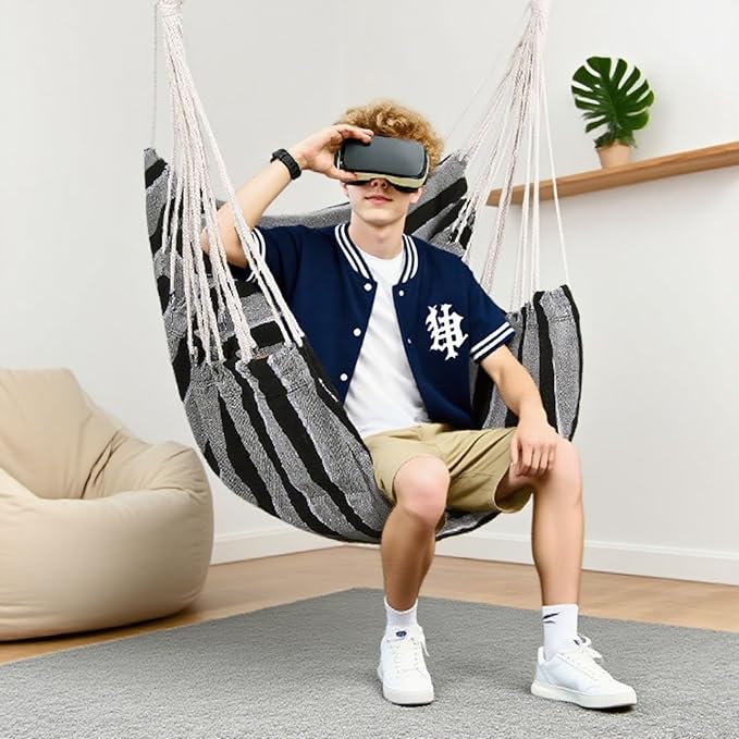 Goutime Hammock Chair, Boho Hanging Rope Ceiling Swing, Macrame Hanging - Image 5