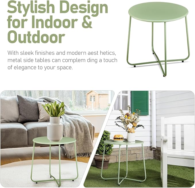 Outvita Indoor and Outdoor Side Table, Small Patio Side Table, Metal Round - Image 4