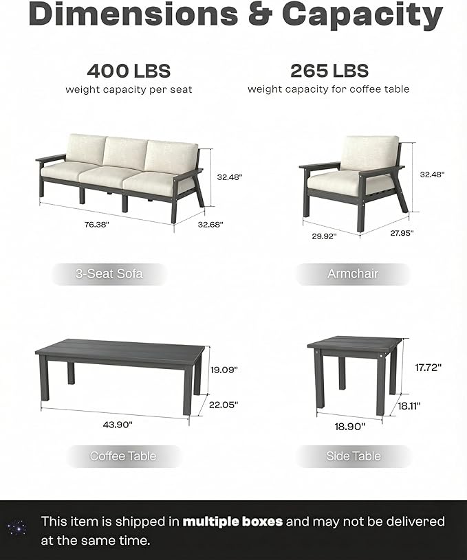 7 Piece Patio Furniture Set, HDPE Outdoor Sectional - Image 6