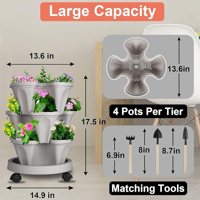 Vertical Planter 3 Tier Stackable Planters Garden Planters Strawberry Herb - Image 9