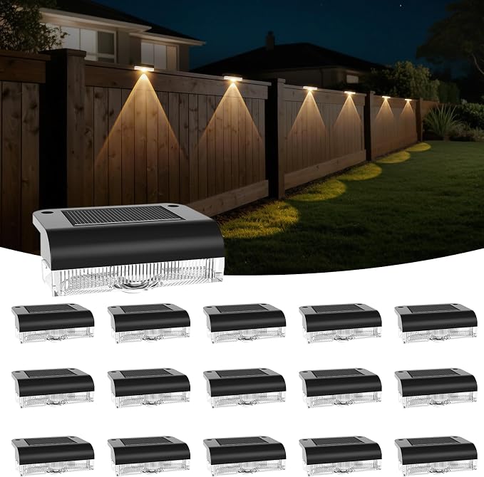 Solar Fence Lights Outdoor, 16 Pack Fence Light Solar Powered, Deck Lights by Agotd