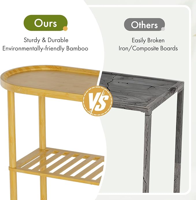 Small Entryway Table Bamboo 30.7", Narrow Hallway Table Oval Top 2-tier - Image 4