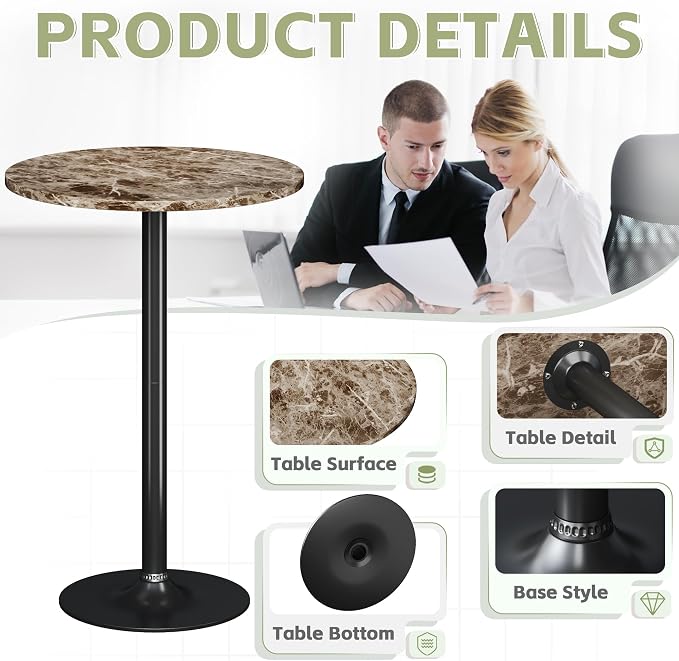 Flamaker Round Bistro Pub Table Modern Style Metal Base MDF Top Cocktail Bar - Image 5
