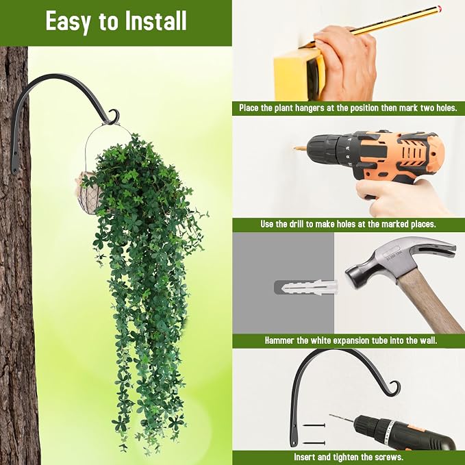 FEED GARDEN 2 Pack 10 Inch Hanging Plant Bracket Wall Hooks Decorative Plant - Image 5