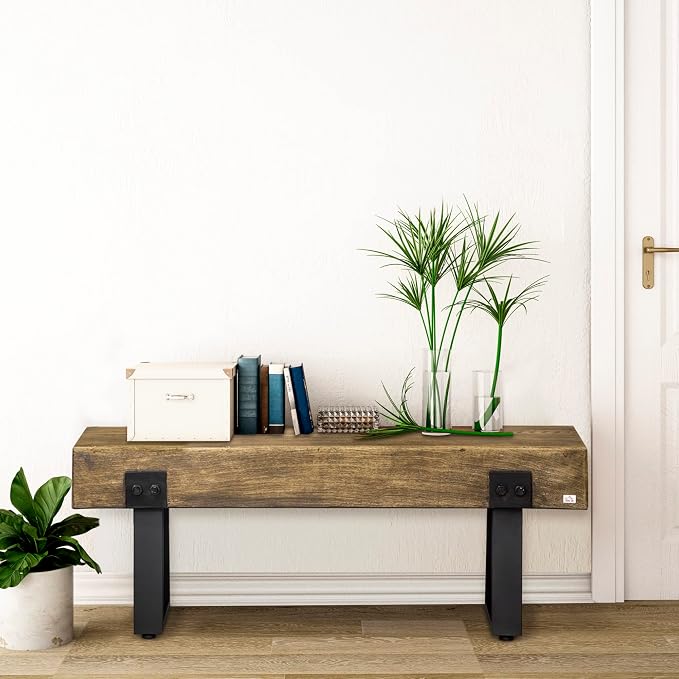 HOMCOM Garden Bench with Metal Legs, Rustic Wood Effect Concrete Entryway Bench - Image 7
