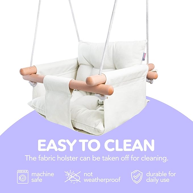 CaTeam - Canvas Baby Swing, Wooden Hanging Swing Seat Chair - Image 5