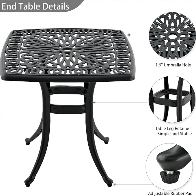 Outdoor 21" Cast Aluminum Square Side Table Set of 2 End Table - Image 4