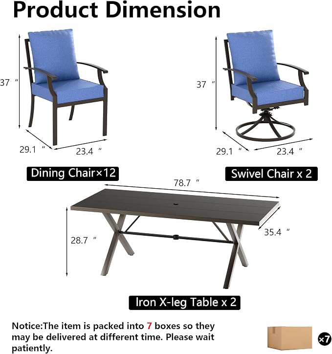 Kullavik 14 PCS Outdoor Dining Table Set - Image 2