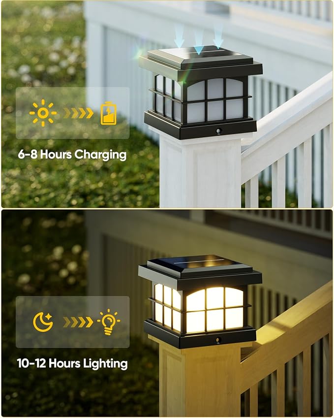 PARTPHONER RGBCW Solar Post Cap Lights 2-Pack, 9 Colors 3 Modes Fence Cap Lights - Image 7