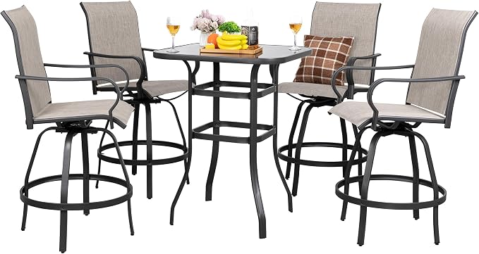 Shintenchi 5 Piece Patio Swivel Bar Set, Outdoor Patio Bar Table and Chairs Set - Image 7