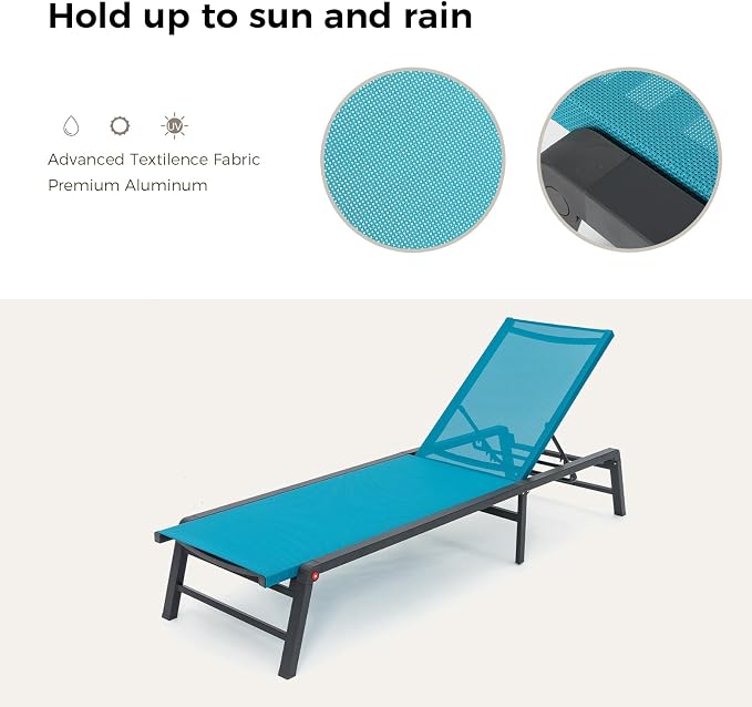 Aluminum Chaise Lounge Chair Outdoor, Foldable Patio Lounge Chair 2 Sets - Image 6
