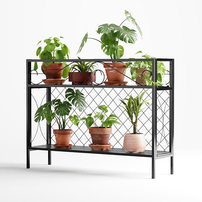 Zhongma 2 Tier Metal Sturdy Narrow Plant Stand, 47.24L x 12.6 W x 35.43 H inch by Zhongma