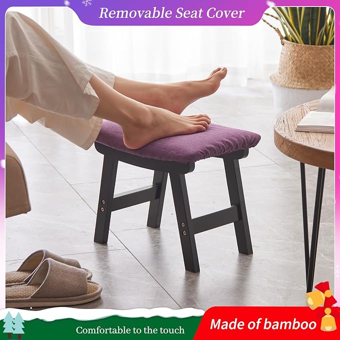 Foot Stool, Bamboo Small Sofa Foot Rest Under Desk, Extra Seating - Image 3