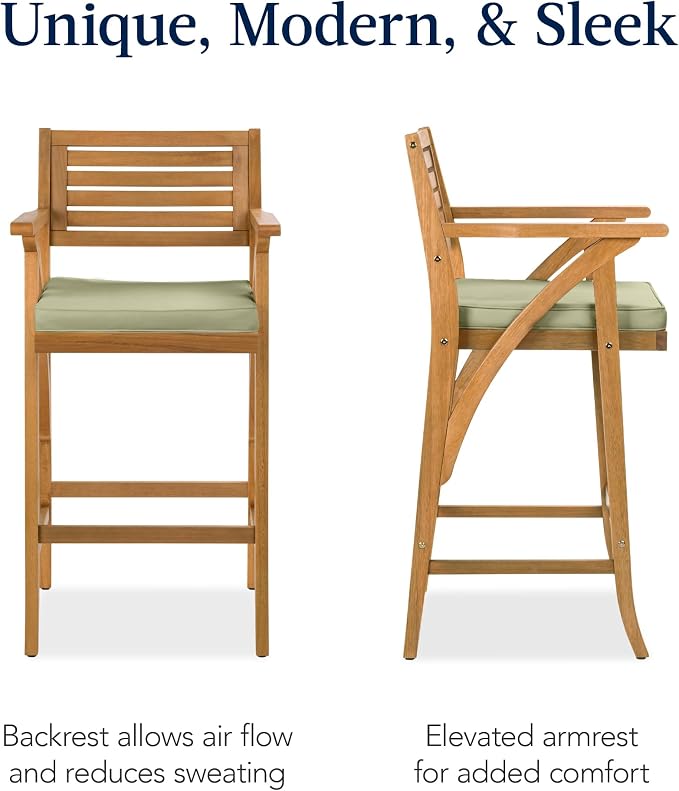 Best Choice Products Set of 2 Outdoor Acacia Wood Bar Stools Bar Chairs - Image 4