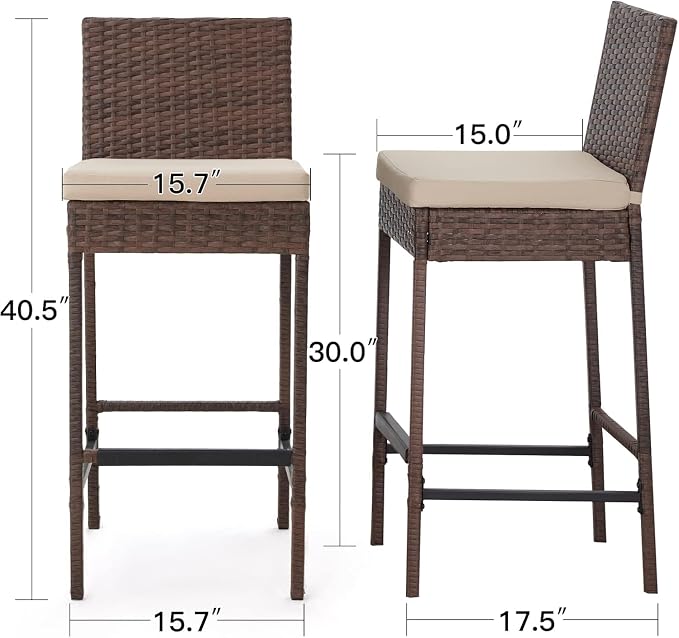 ECOTOUGE Outdoor Bar Stools Set of 4, Wicker Woven Patio Stools & Patio Bar - Image 6