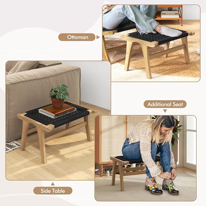 Tangkula Teak Ottoman Footstool, Natural Teak Wood Foot Rest - Image 8