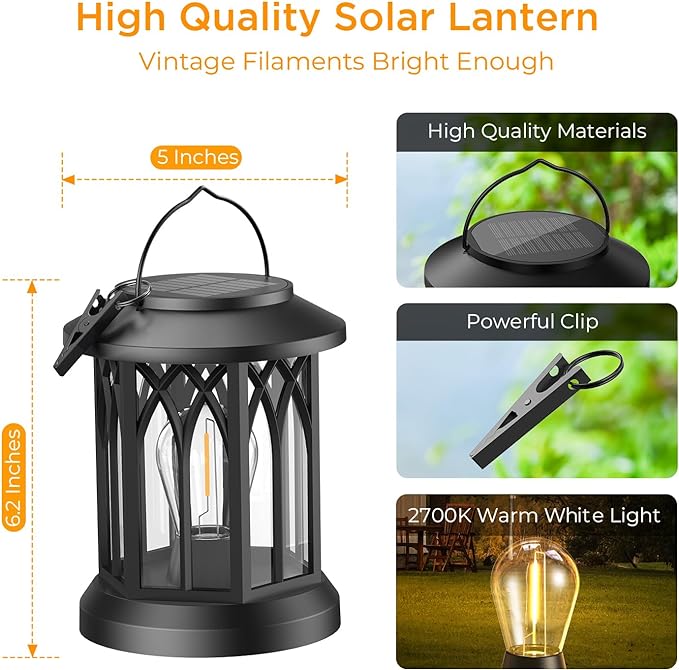 WdtPro 4 Pack Solar Lantern Outdoor Lights, Upgraded Bright Solar Lanterns - Image 4